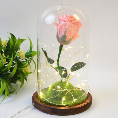 Glass flower with LED light from Wukusy, decorative home decor piece, illuminated glass flower in a set, ideal for gifting or display.