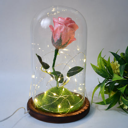 Glass flower with LED light from Wukusy, decorative home decor piece, illuminated flower ideal for gifting or enhancing interior decor.