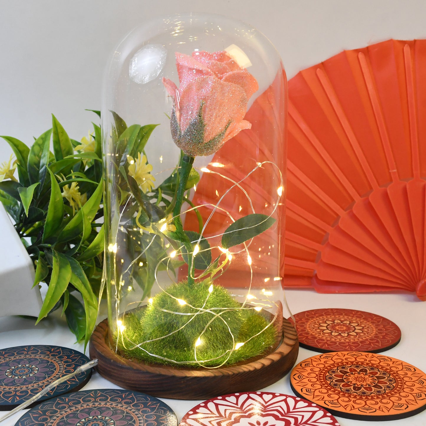 Glass flower with LED light from Wukusy, decorative home decor piece, illuminated floral design, perfect for gifting.