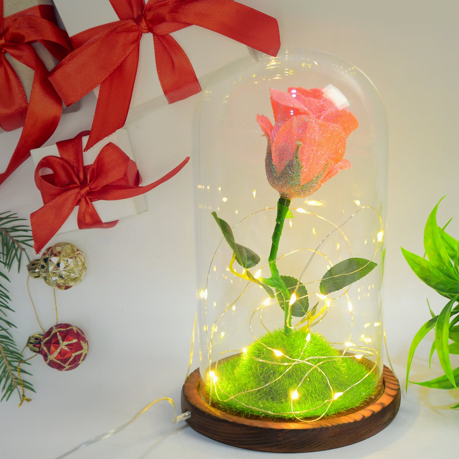 Glass flower with LED light from Wukusy, a elegant home decor piece and great gift, illuminated flower display in a set of one.
