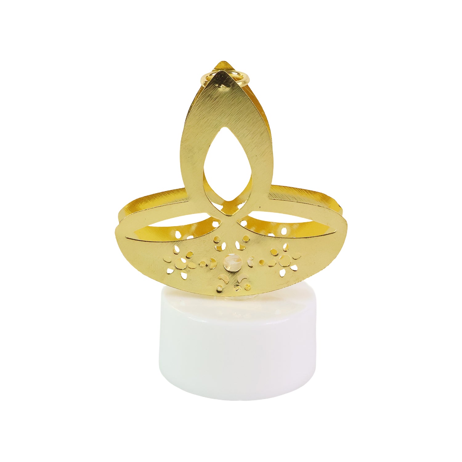 Set of 12 golden diya-shaped LED tealight candles for home decor by Wukusy, decorative and flickering ambient lighting.