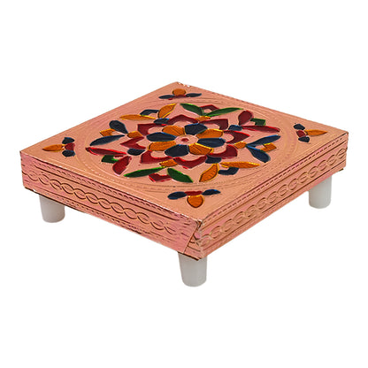Multicolour Meenakari wooden Chowki Puja Bajot by Wukusy, decorative home office decor for puja ceremonies, 1 piece set