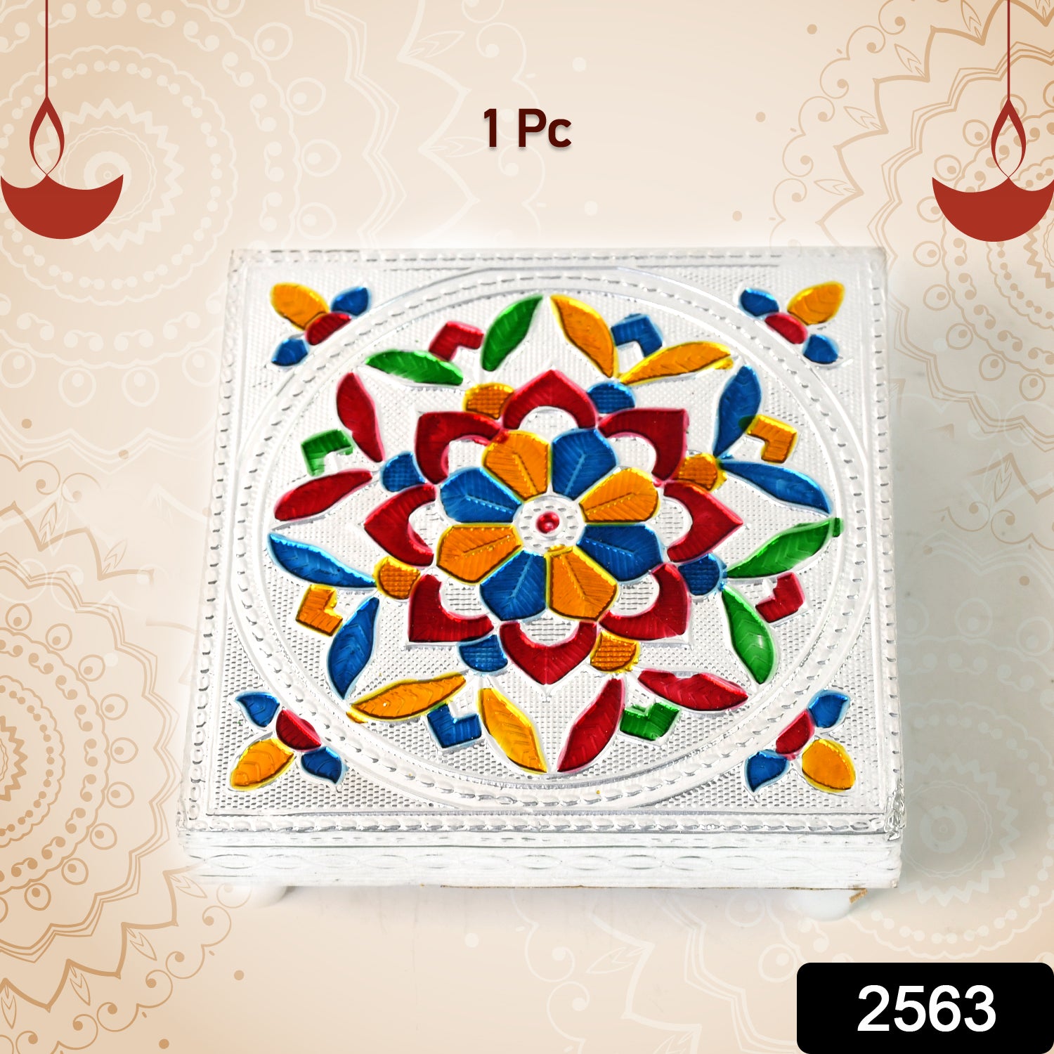 Colorful Meenakari wooden Chowki Puja Bajot for home or office decor, featuring intricate handicraft design by Wukusy.