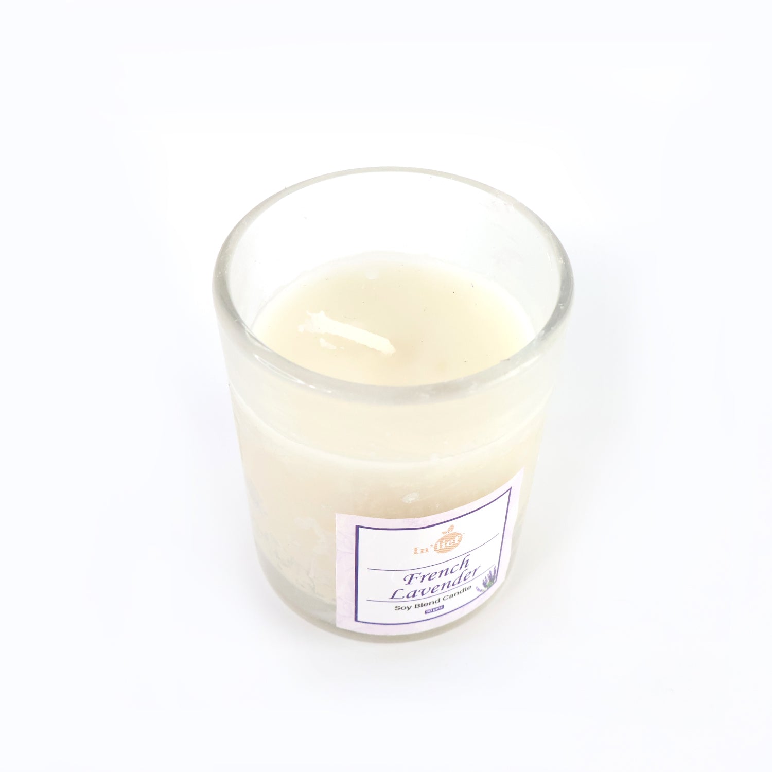 Wukusy Inlief French Lavender soy blend scented candle in glass jar, 50g, showcasing a calming home decor accessory.