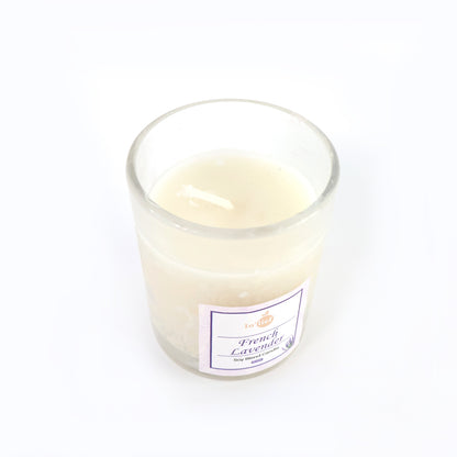 Wukusy Inlief French Lavender soy blend scented candle in glass jar, 50g, showcasing a calming home decor accessory.