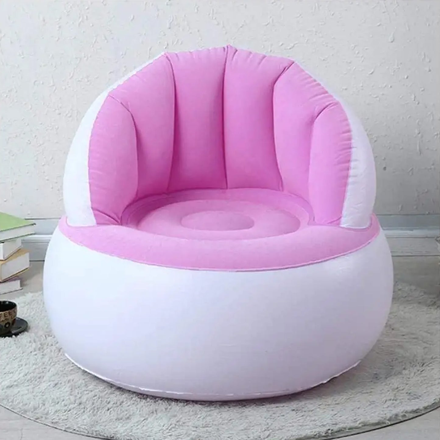Kids inflatable sofa chair with backrest, foot air pump and hose, Wukusy home decor, 85x74 cm, suitable for children.