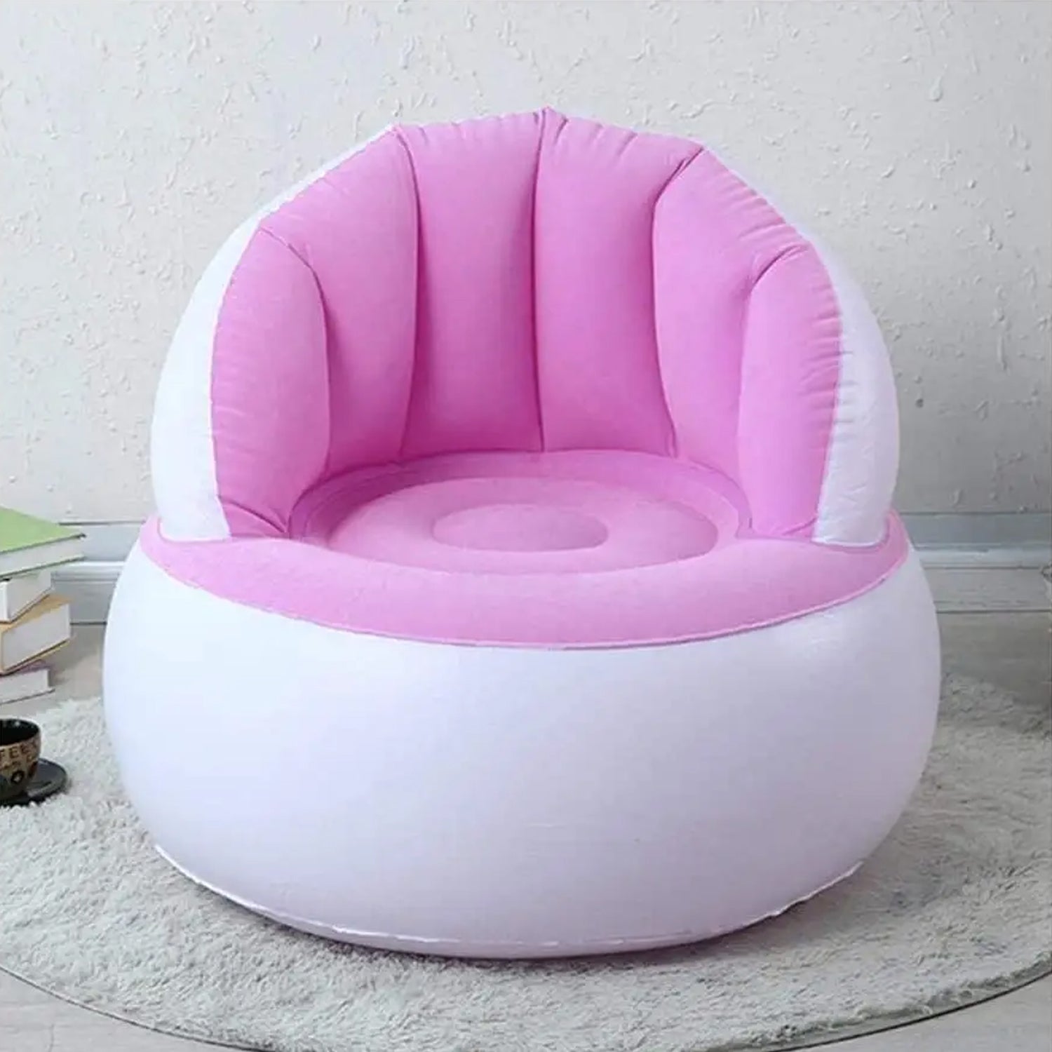 Kids inflatable sofa chair with backrest, foot air pump and hose, Wukusy home decor, 85x74 cm, suitable for children.