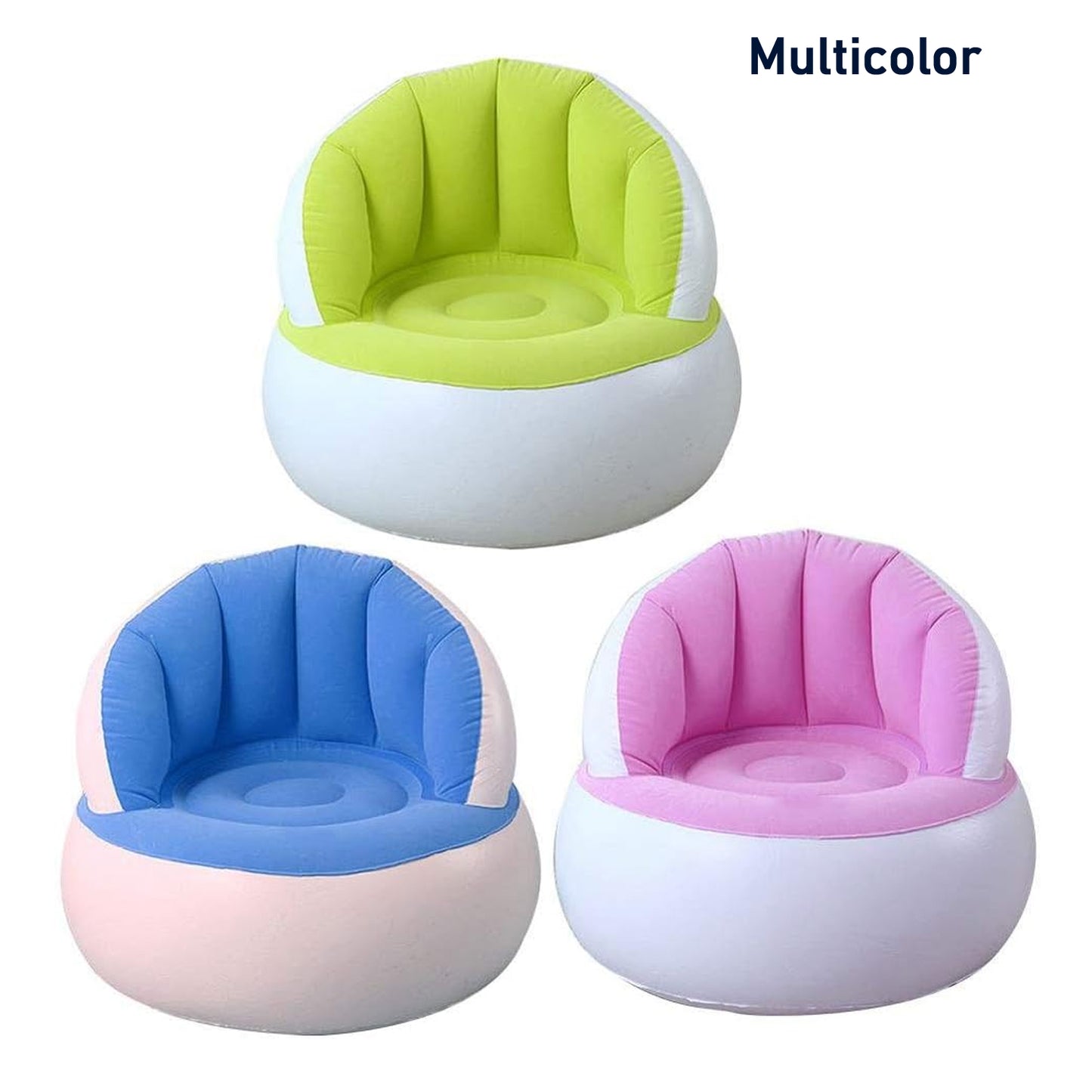 Kids inflatable sofa chair with backrest, foot air pump and hose, Wukusy home decor, 85x74 cm, soft and portable for children.