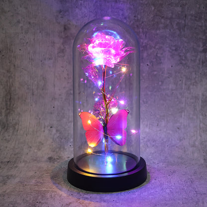 Wukusy LED decorative rose with butterfly inside transparent plastic dome, perfect for home decor, battery not included
