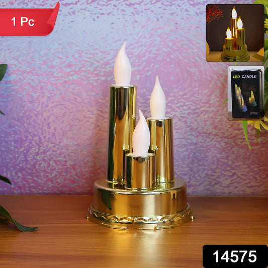 Wukusy LED flameless candle lamp with triple candle design, home decor, warm glow, realistic flickering, on a decorative surface