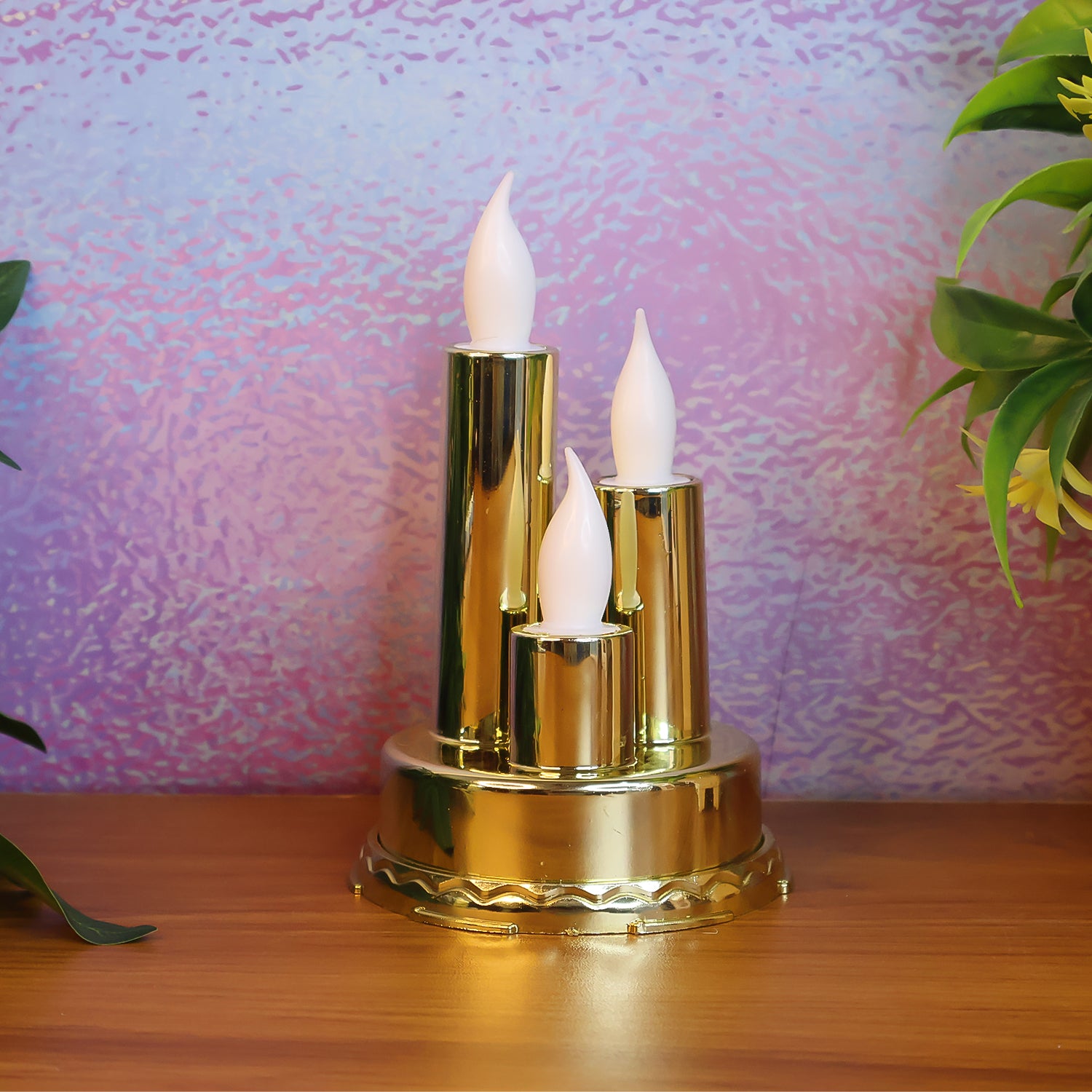 Wukusy LED flameless candle lamp with triple candle design for home decor, realistic flickering light, safe and decorative.