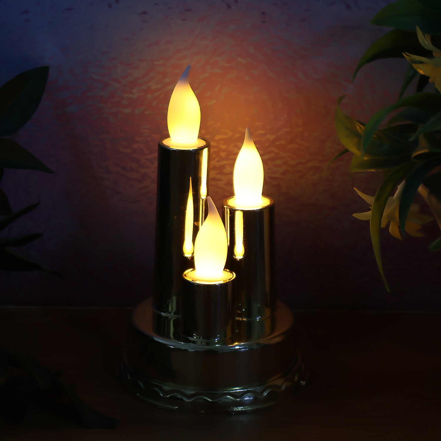 Wukusy LED flameless candle lamp with triple candle design, home decor accent, realistic flickering light, perfect for cozy ambiance.