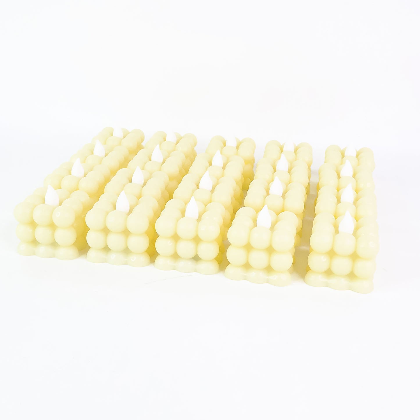 Set of 24 Wukusy LED flameless cube decorative candles for home decor, with warm, flickering light and realistic candle appearance.