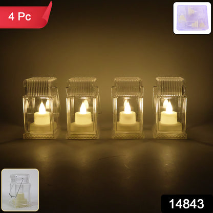 Set of four Wukusy LED flameless lantern-style decorative candles for home decor, with warm flickering light appearance.