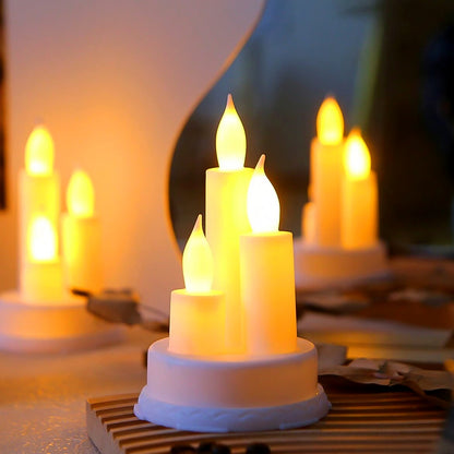Wukusy LED taper candle for home decor, single black candle with realistic flame effect on a candle holder.