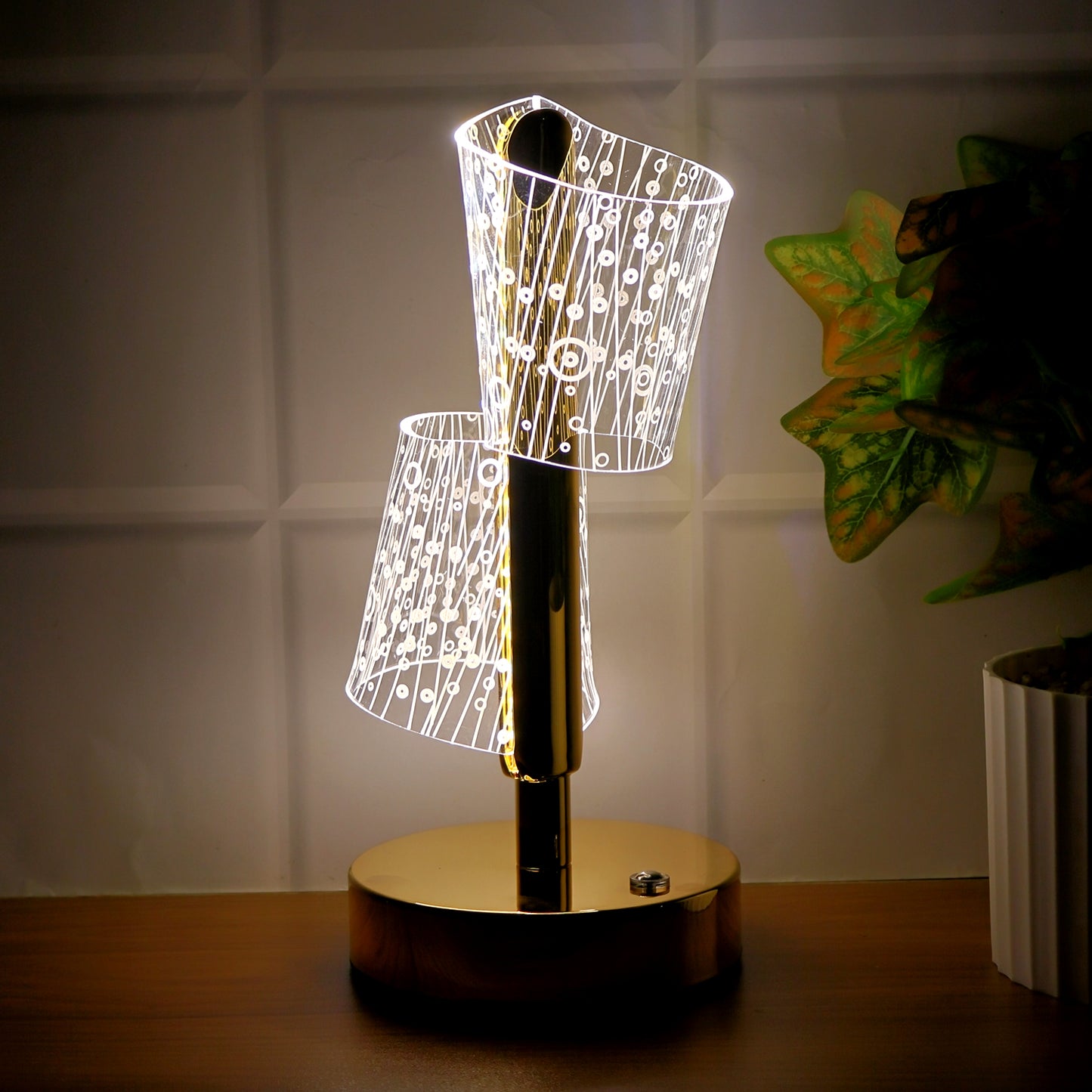 Wukusy luxury crystal LED double shade table lamp for elegant home decor with stylish lighting and intricate crystal details.