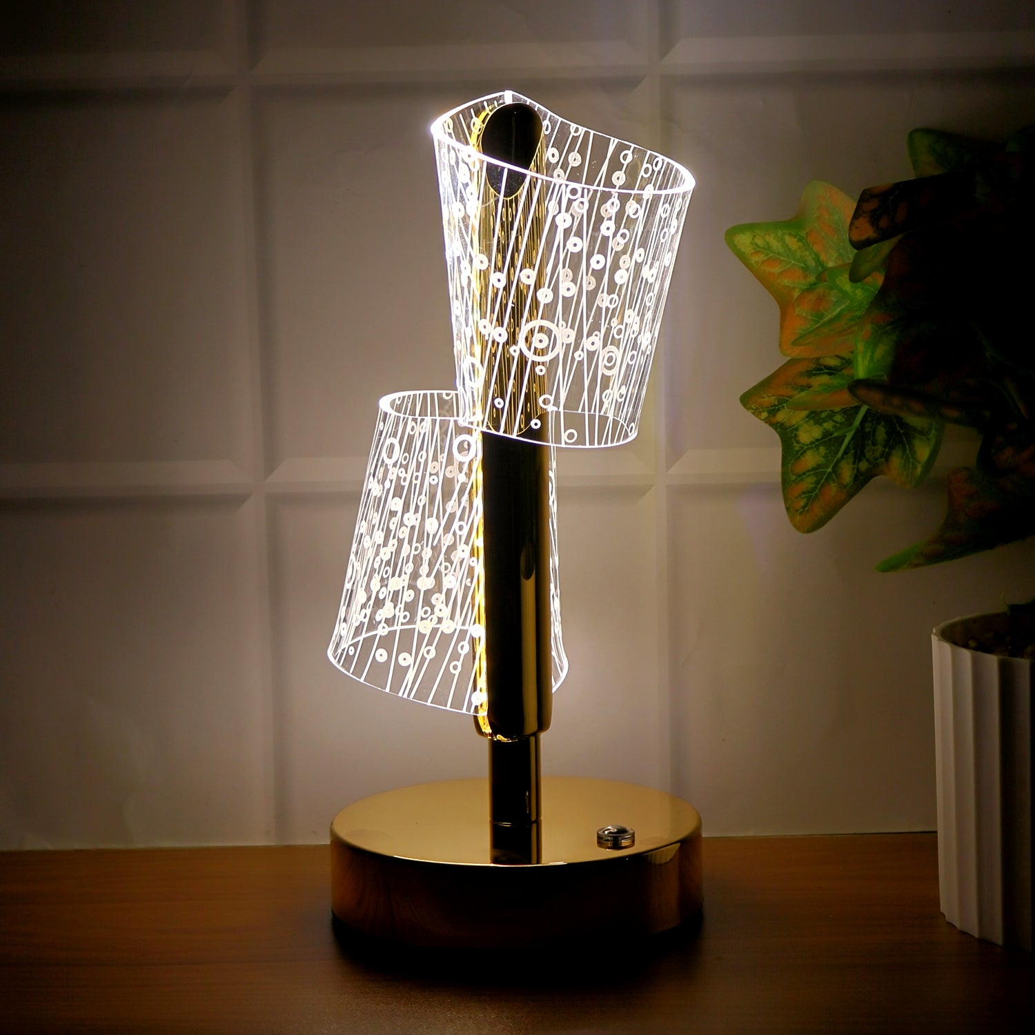 Wukusy luxury crystal LED double shade table lamp for elegant home decor with stylish lighting and intricate crystal details.