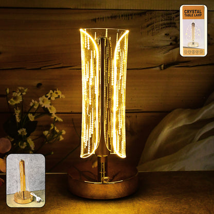 Luxury tall cylinder crystal table lamp by Wukusy, elegant home decor with a sleek, transparent glass design on a sturdy base.