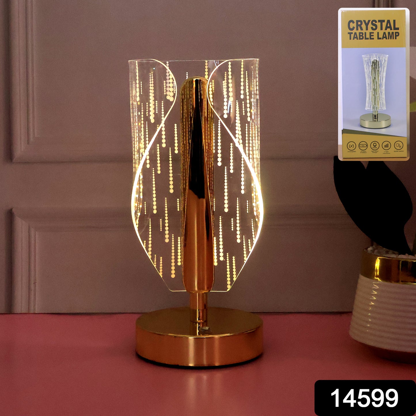 Modern crystal LED table lamp by Wukusy, stylish home decor with a sleek design and glowing LED illumination.