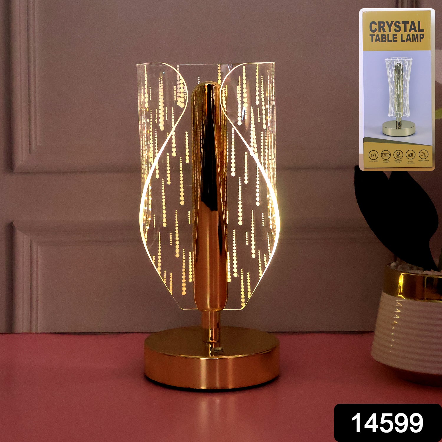 Modern crystal LED table lamp by Wukusy, stylish home decor with a sleek design and glowing LED illumination.