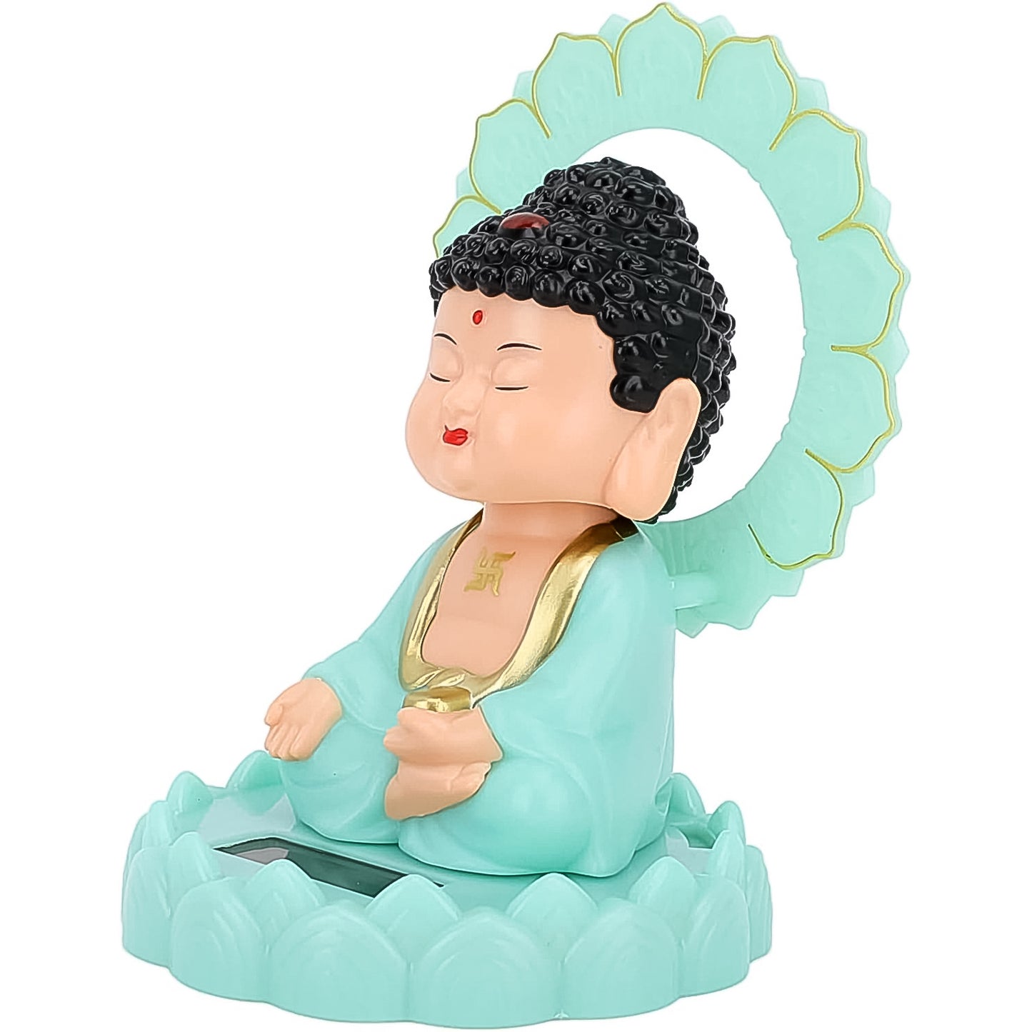 Plastic solar-powered sitting Buddha statue with moving head, ideal for home decor, by Wukusy, featuring a serene seated pose.
