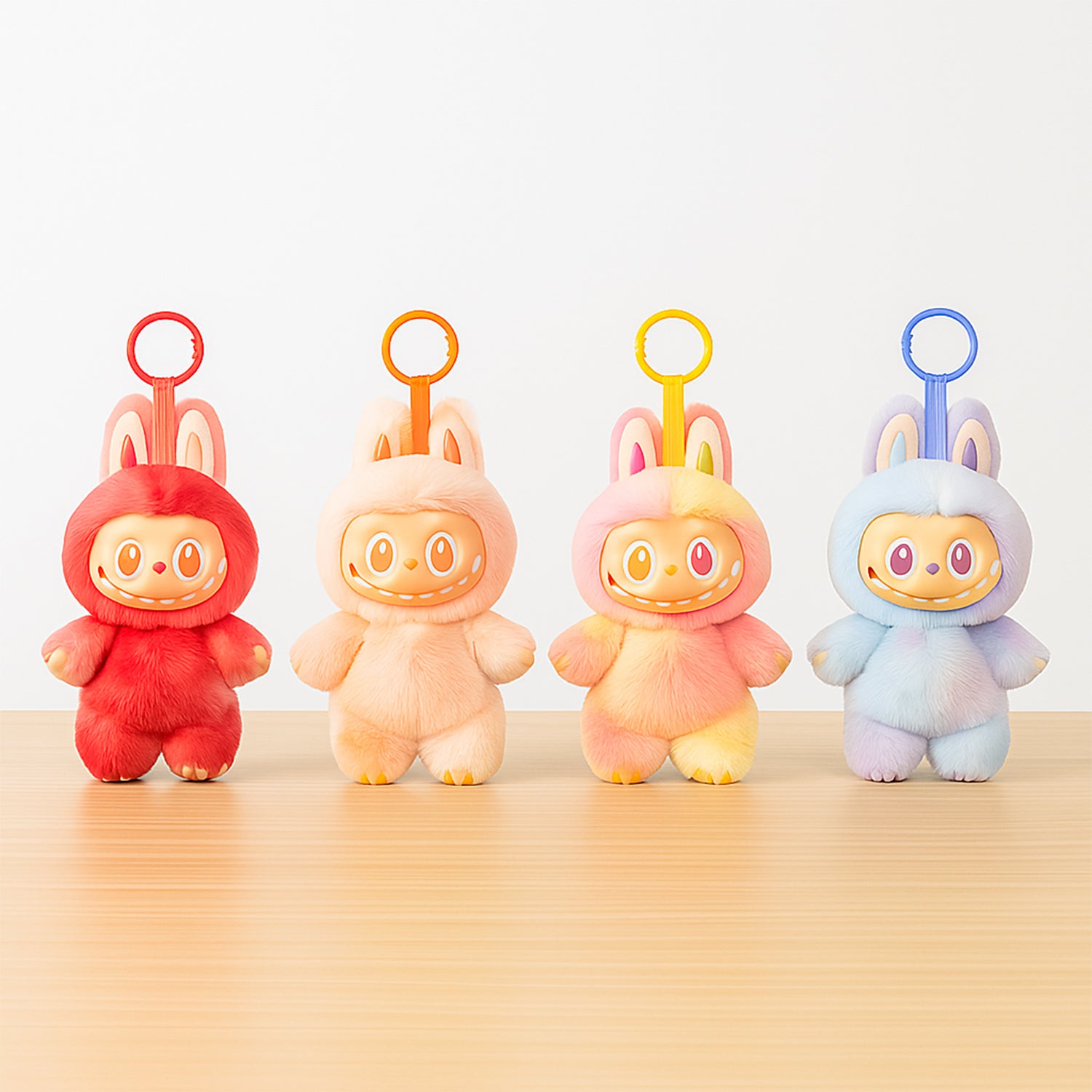Colorful plush animal cartoon keychain with hook, featuring assorted designs, perfect for home decor and accessories.