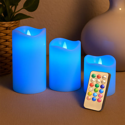 Wukusy premium 3-piece LED flameless candle set with remote control, home decor, warm flickering light, decorative candles