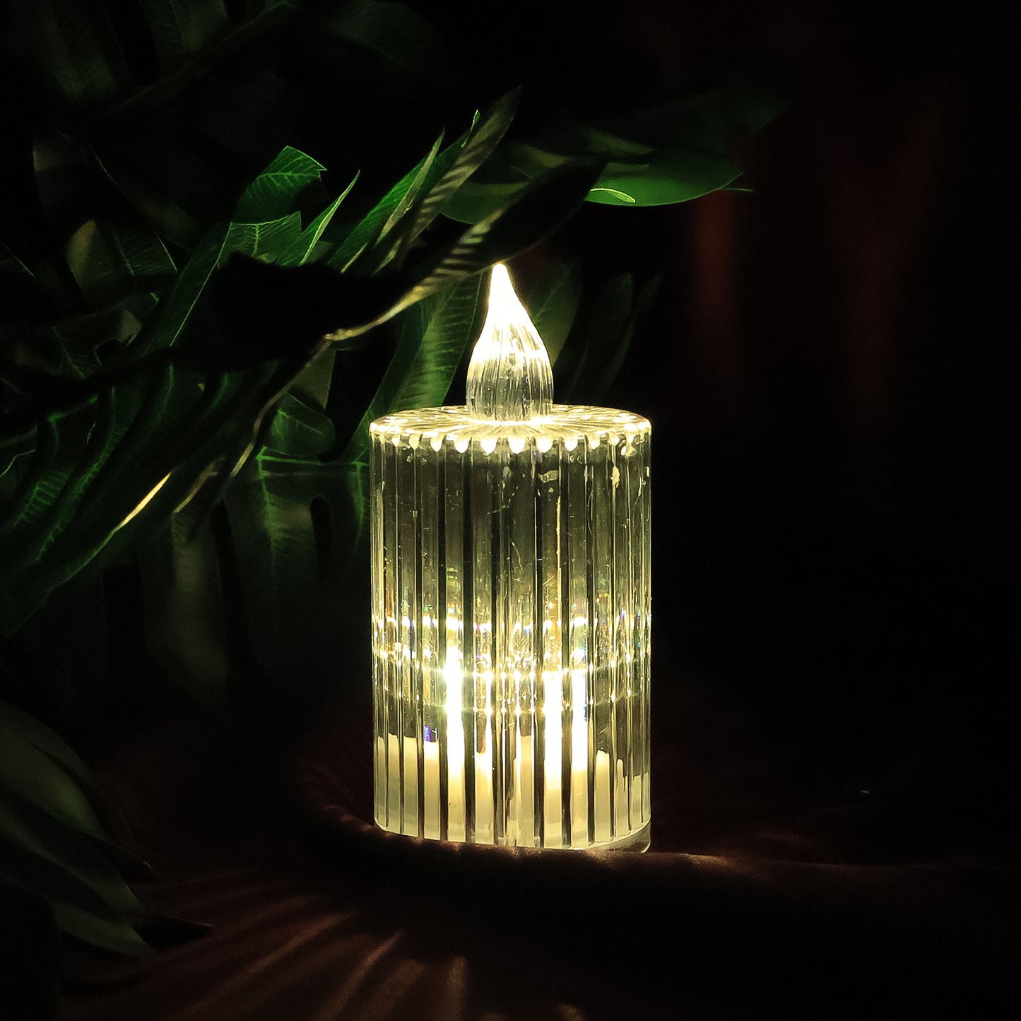 Set of five Wukusy crystal effect LED flameless candle lights for home decor, with warm, flickering glow and elegant design.