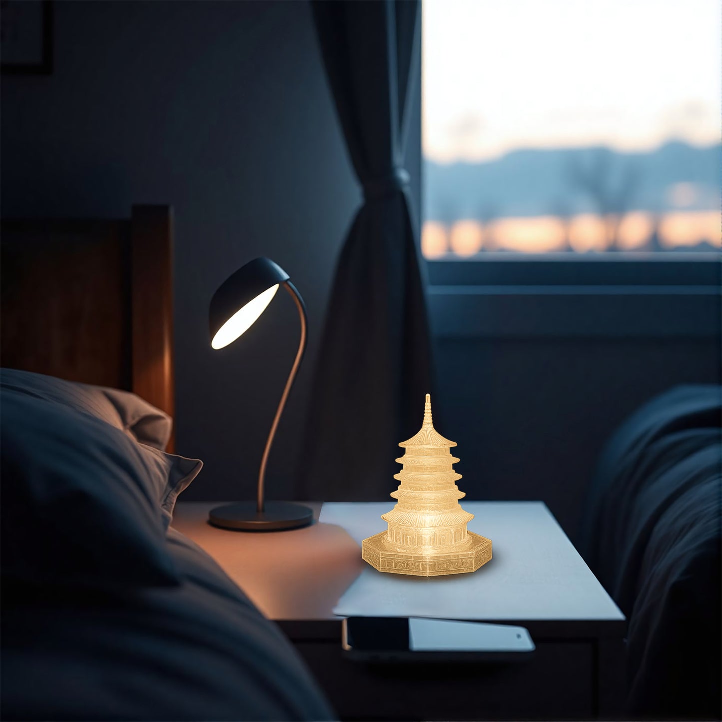 Wukusy premium LED crystal pagoda decorative light for home decor, featuring intricate design and warm illumination.