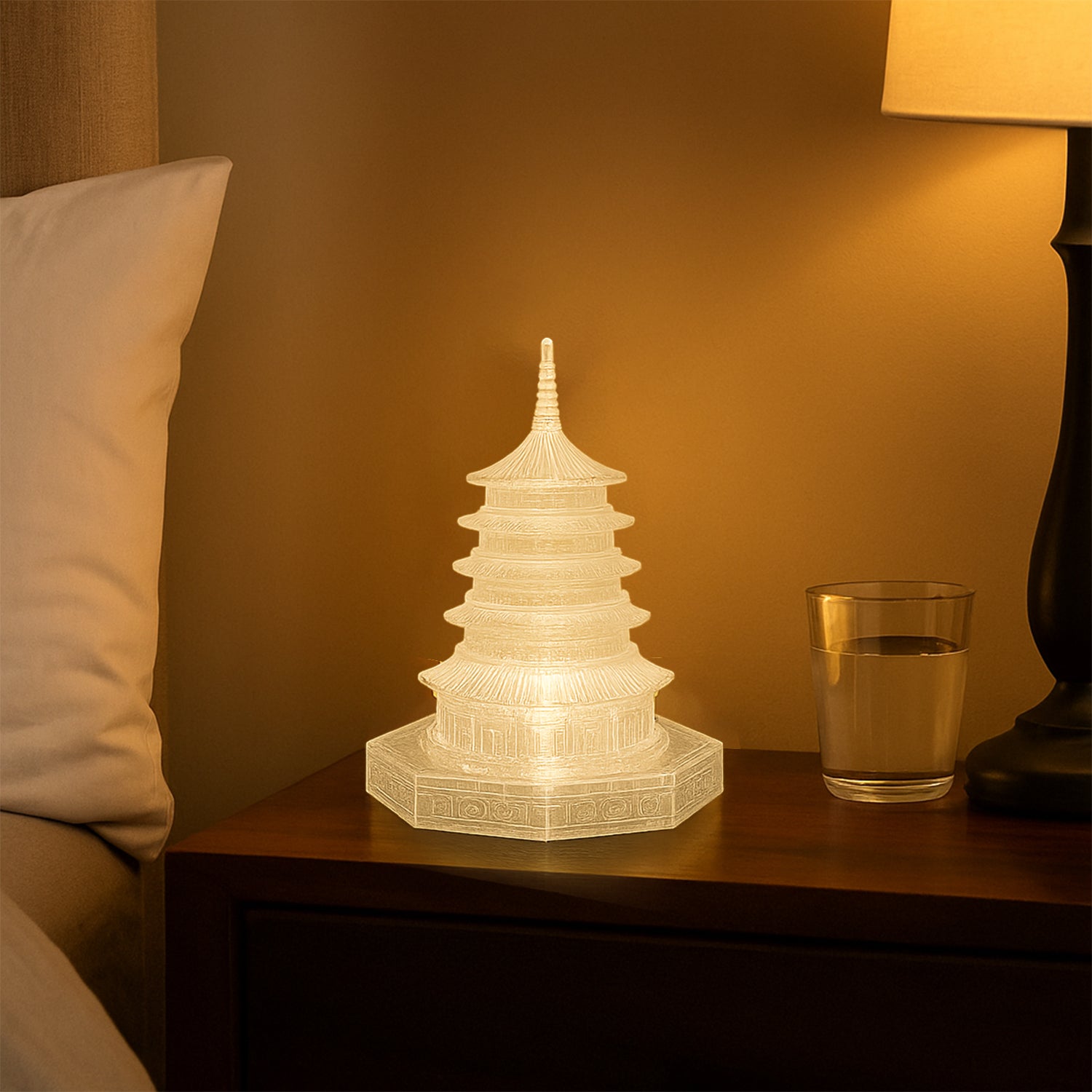 Wukusy Premium LED Crystal Pagoda Decorative Light for home decor, featuring a detailed, illuminated crystal pagoda design.