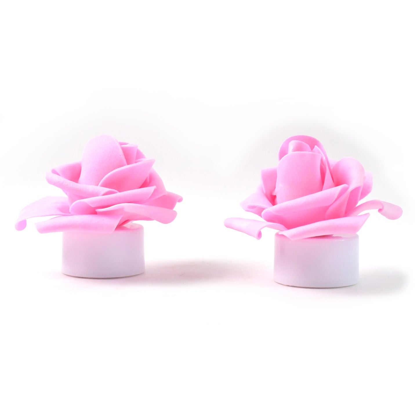 Two rose flower-shaped LED flickering tealight candles from Wukusy, ideal for home decor with a warm, flickering glow.