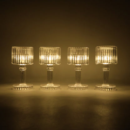 Set of 4 Wukusy LED crystal-effect table lamps for home decor, featuring elegant transparent design and ambient lighting.