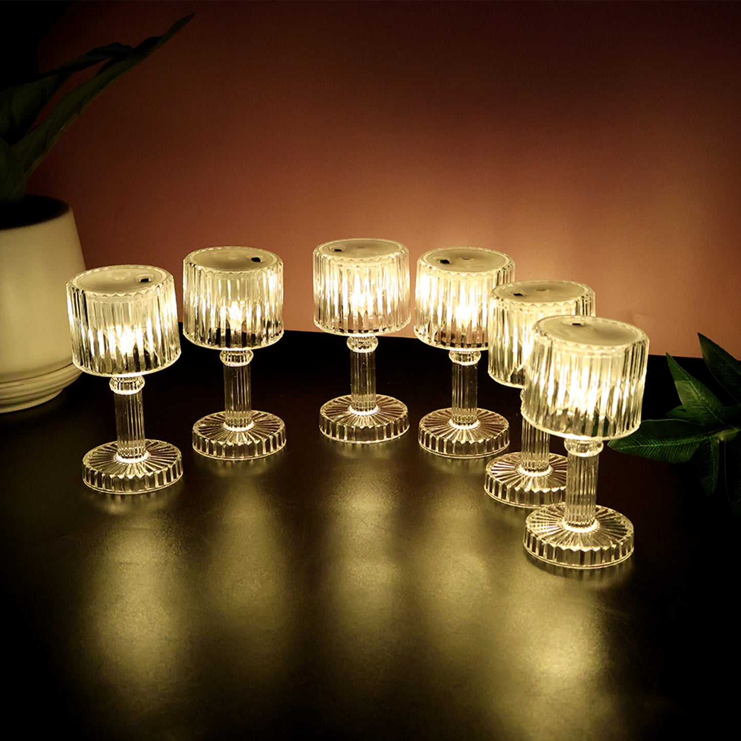 Set of 6 Wukusy LED crystal-effect table lamps for home decor, featuring elegant design and ambient lighting.