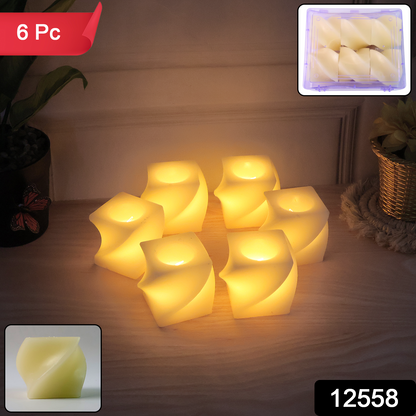 Set of 6 Wukusy LED flameless decorative candles in square tealight lamps, ideal for home decor and ambient lighting.