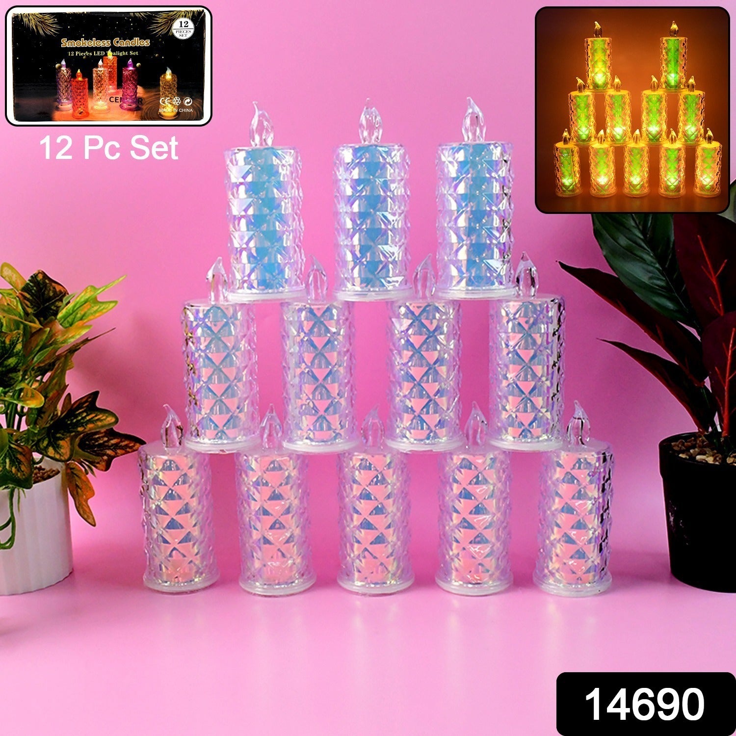 Set of 12 smokeless LED candles by Wukusy for home decor, featuring realistic flickering flames and warm ambient lighting.