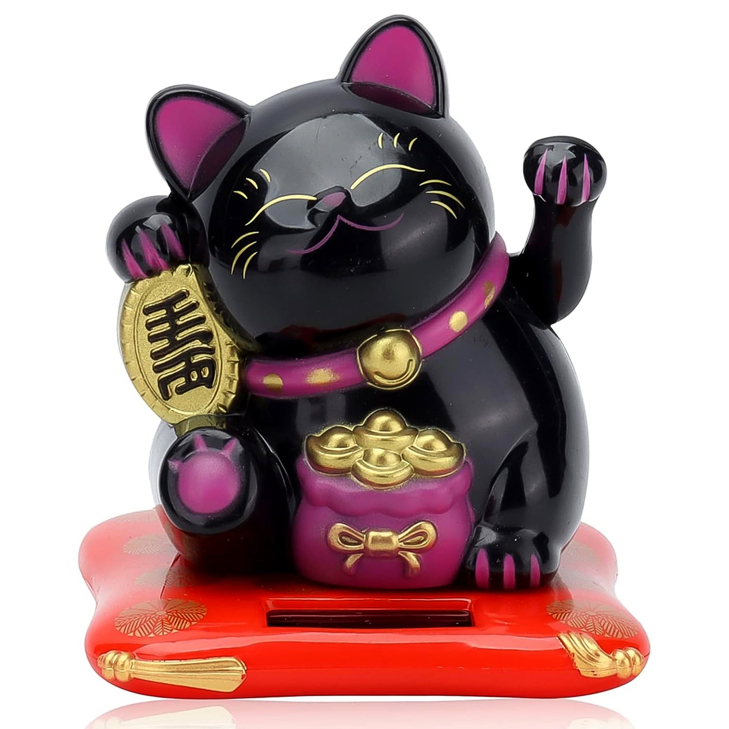 Solar-powered Happy Cat home decor figurine by Wukusy featuring a colorful cat with arm waves, decorative and charming.