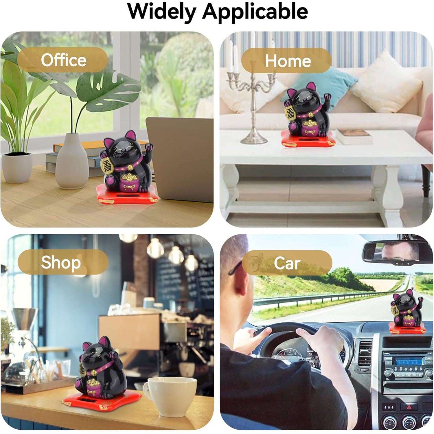 Solar powered Happy Cat home decor by Wukusy, featuring a colorful cat figure with arm waves, perfect for cheerful decor.