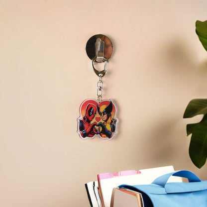 Stylish acrylic cartoon character keychain with metal clip, perfect as a fun home decor accessory by Wukusy.