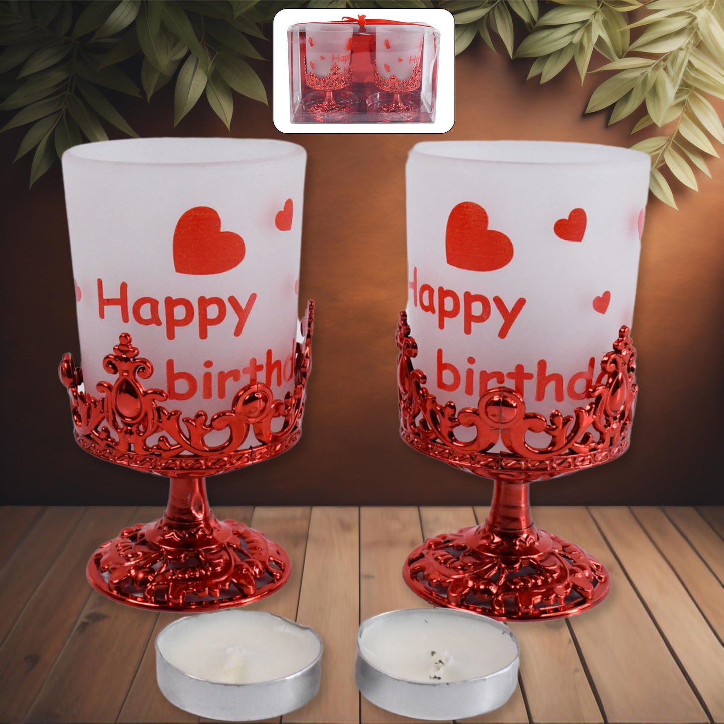 Set of 2 Wukusy tealight holders, stylishly shaped plastic candle diya stands with beautiful designs for home decor and festivals.