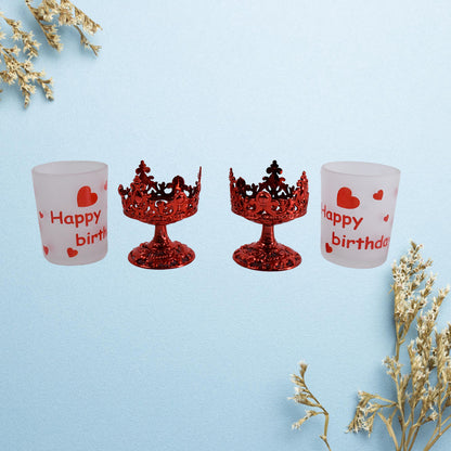 Set of two Wukusy tealight holders, stylishly shaped plastic candle diya stands with beautiful festival designs for home decor.