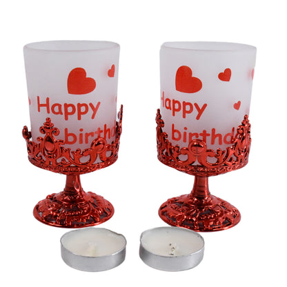 Set of two Wukusy tealight holders with stylishly shaped plastic candle diya stands, featuring beautiful festival-inspired designs.