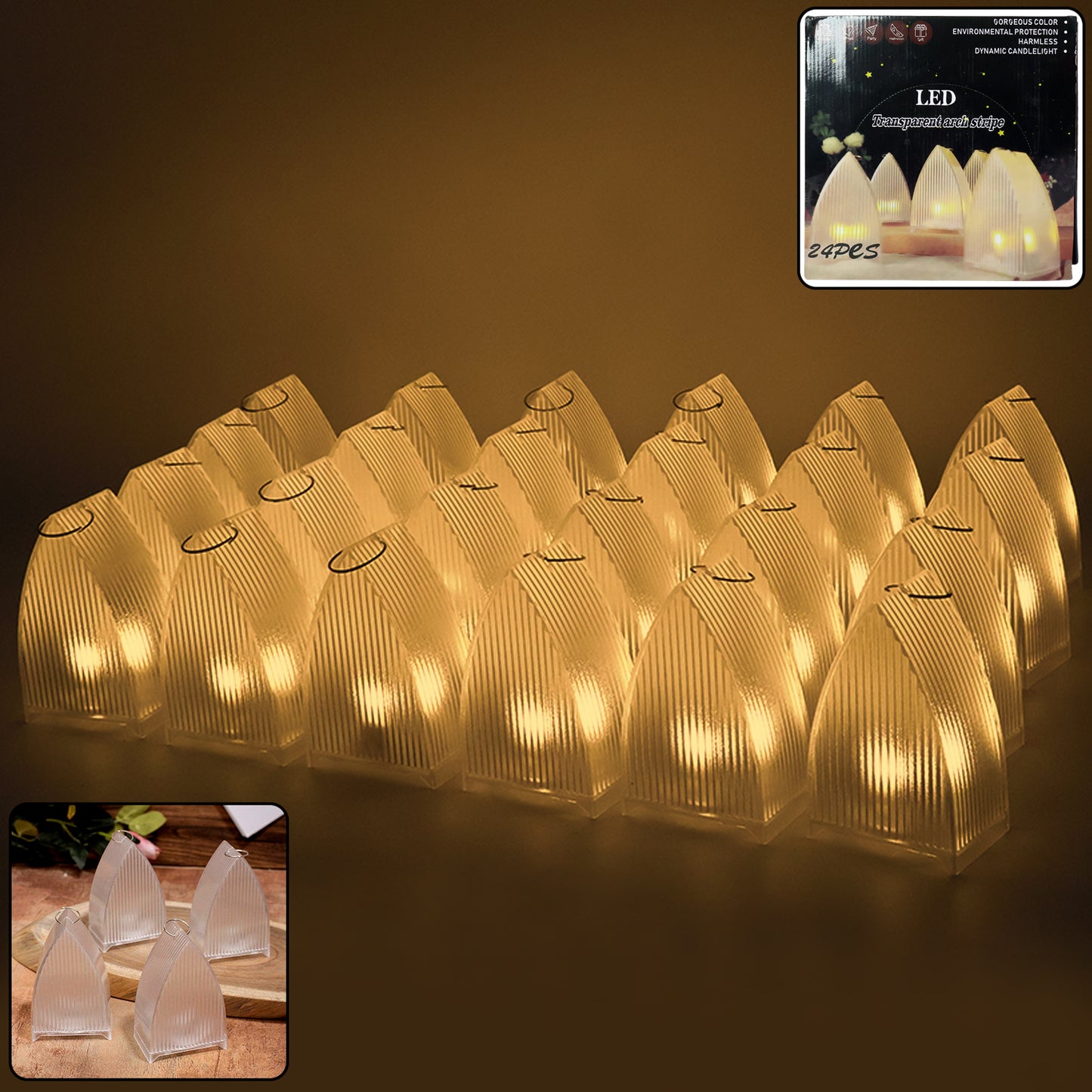 Set of 24 transparent decorative LED candle lights for home decor by Wukusy, ideal for creating a cozy ambiance.