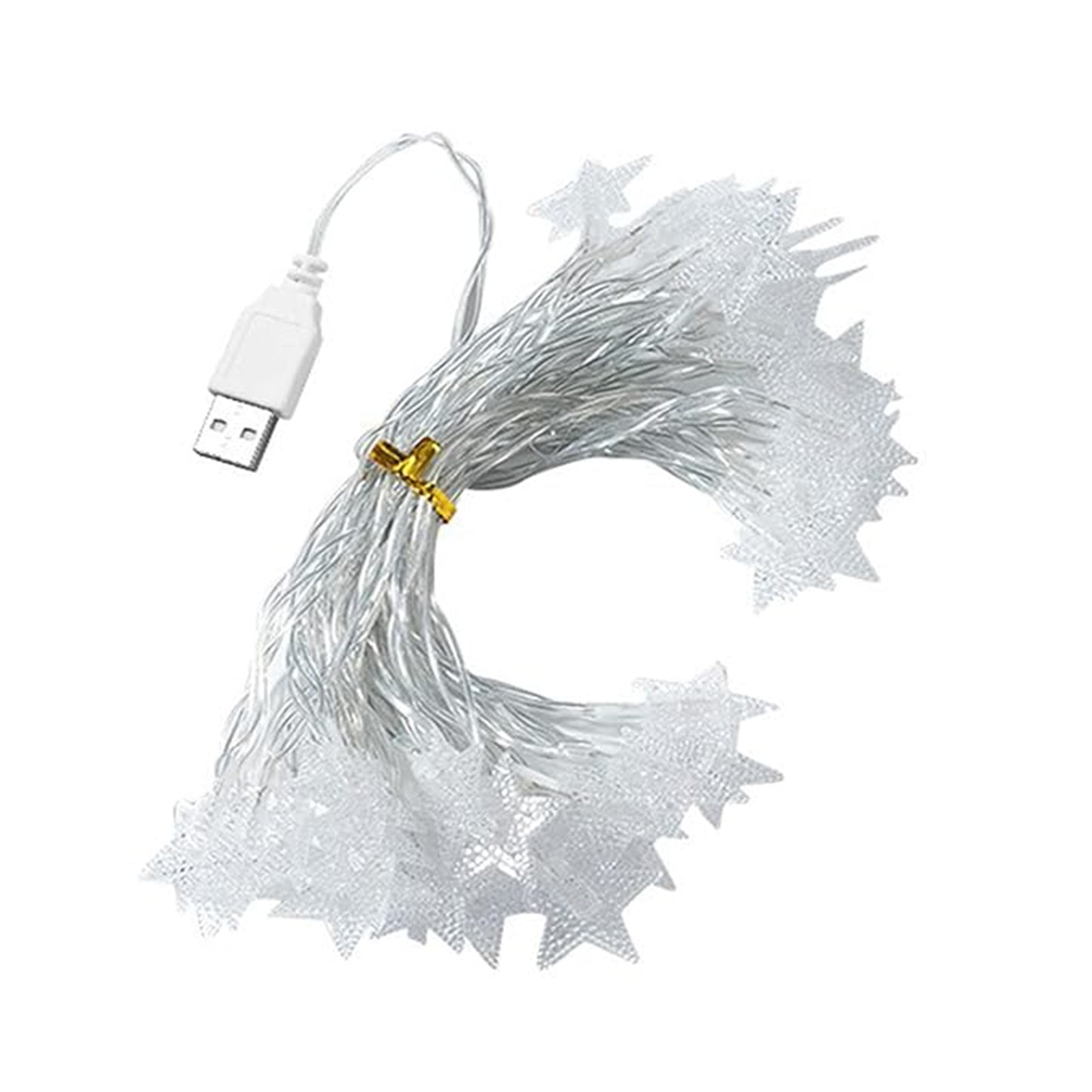Wukusy USB-powered 20 LED decorative star string fairy lights for home decor, featuring bright star-shaped lights on a flexible string.