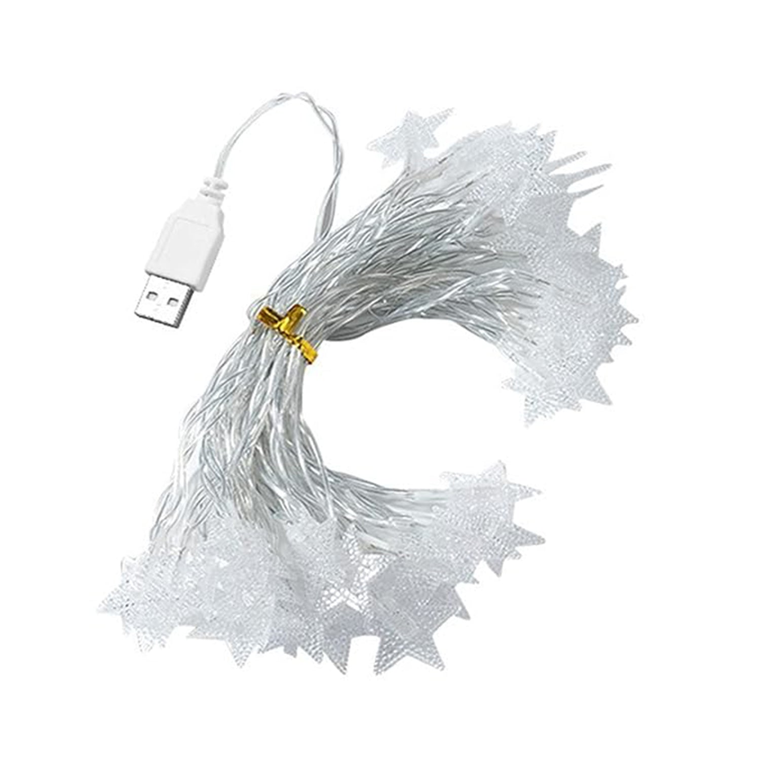Wukusy USB-powered 20 LED decorative star string fairy lights for home decor, featuring bright star-shaped lights on a flexible string.