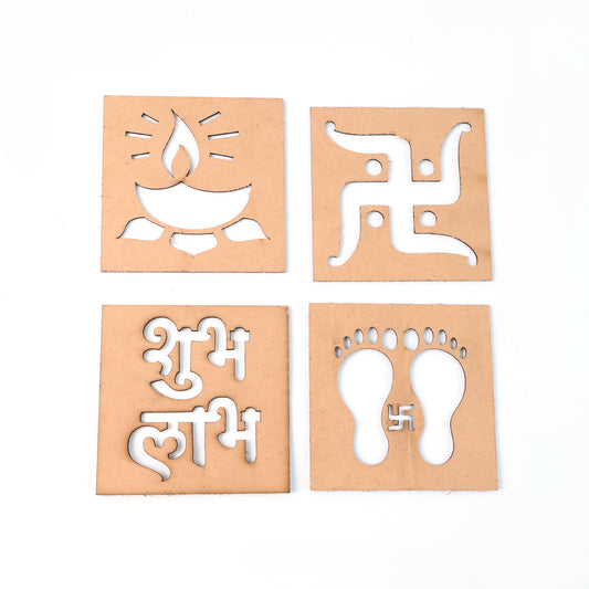 Set of four wooden decorative cutouts by Wukusy, featuring mixed designs for home decor accents.