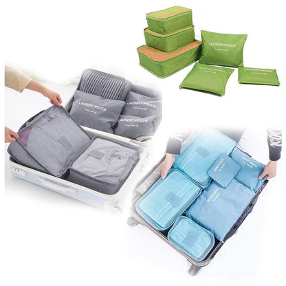 Six Wukusy cloth organizer pouches with zippers, ideal for laundry and home organization, in a set of six.