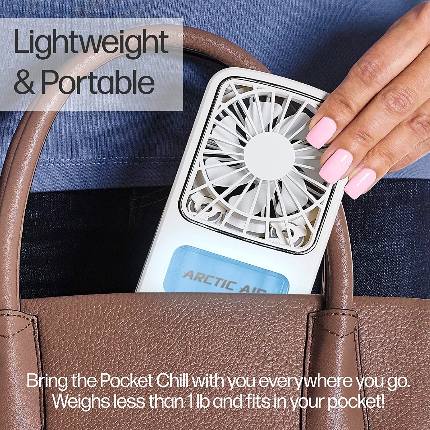 Wukusy Arctic Air Freedom portable personal air cooler shown on a home surface, compact design for personal cooling.