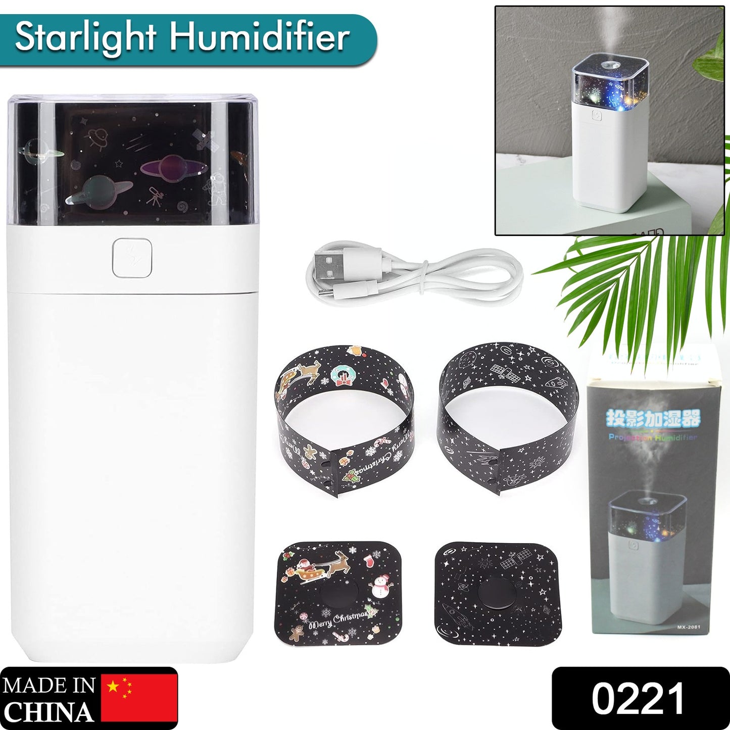 Wukusy star night light projector humidifier for kids room, ultrasonic LED night light, 300ml dual-mode mini humidifier for home or office