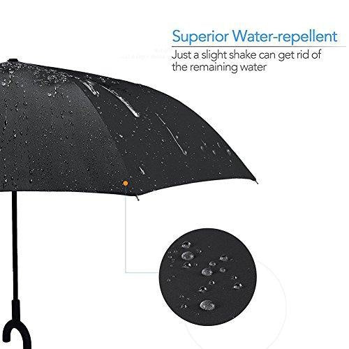 Wukusy printed travel windproof reverse umbrella opened, showcasing colorful design and sturdy construction for home improvement use.
