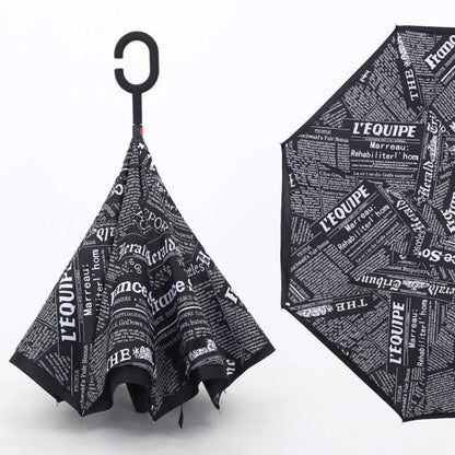 Wukusy printed travel windproof reverse umbrella open, showing colorful floral pattern and sturdy handle for home improvement use.